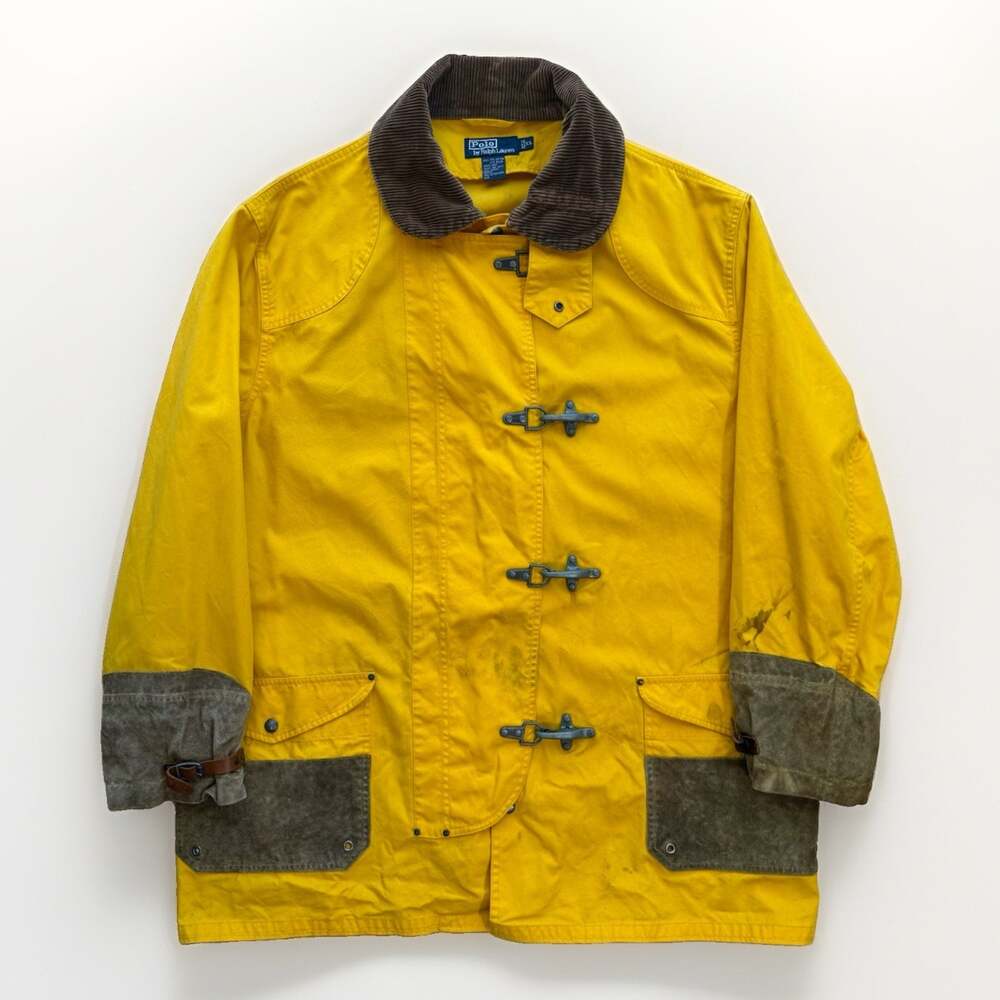 Vintage Polo Ralph Lauren Fireman Jacket XL Yellow Canvas Workwear New York RRL